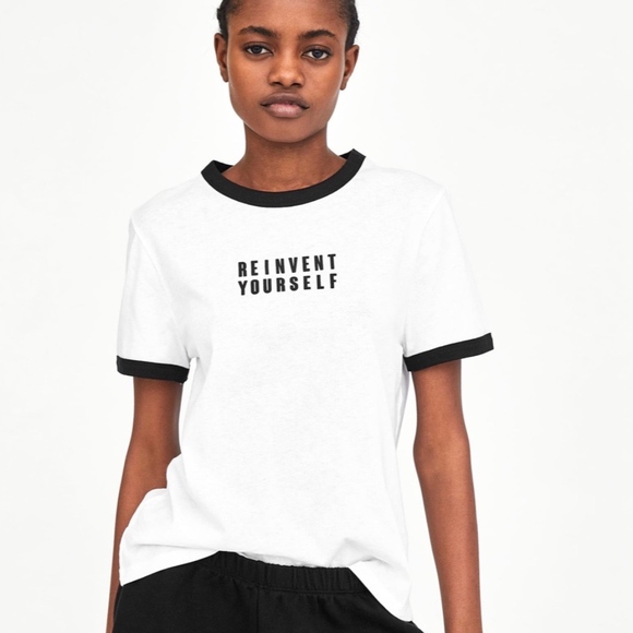 Zara Tops - NEW ZARA TRF REINVENT YOURSELF BLACK WHITE RINGER Zara Tops - NEW ZARA TRF REINVENT YOURSELF BLACK WHITE RINGER